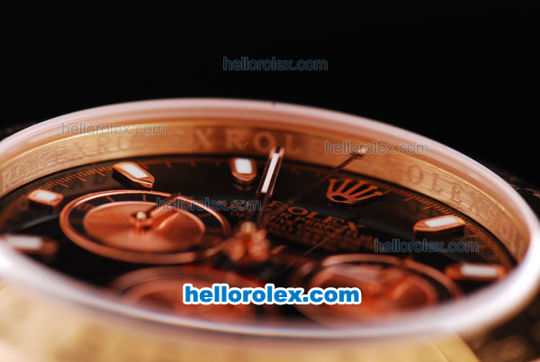 Rolex Daytona Oyster Perpetual Swiss Valjoux 7750 Chronograph Movement Full Rose Gold with Black Dial and Stick Markers - Click Image to Close